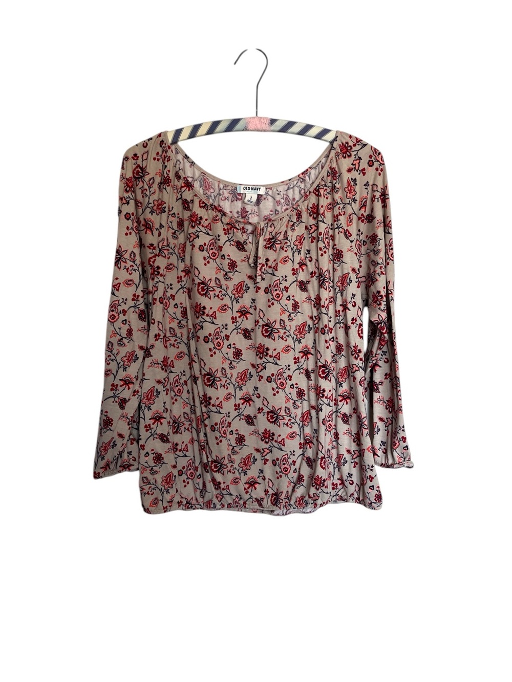 Old Navy Beige Floral Peasant Top - Red Floral Print